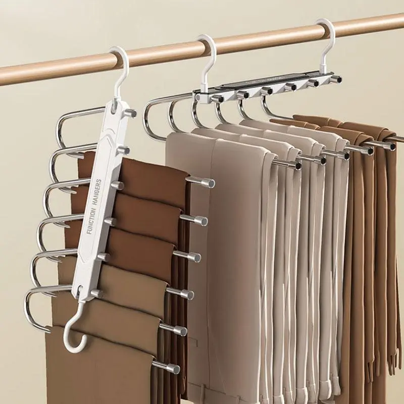 6-Tier Space Saving Pants Hanger with Wide 50mm Spacing, Anti-Slip Closet Organizer for Jeans, Trousers and Scarves