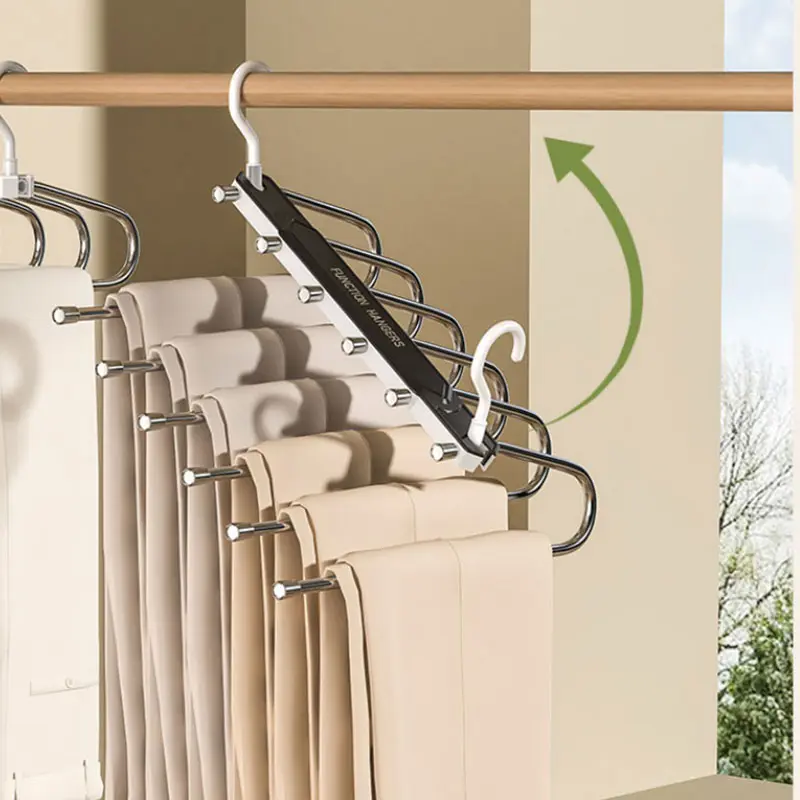 6-Tier Space Saving Pants Hanger with Wide 50mm Spacing, Anti-Slip Closet Organizer for Jeans, Trousers and Scarves
