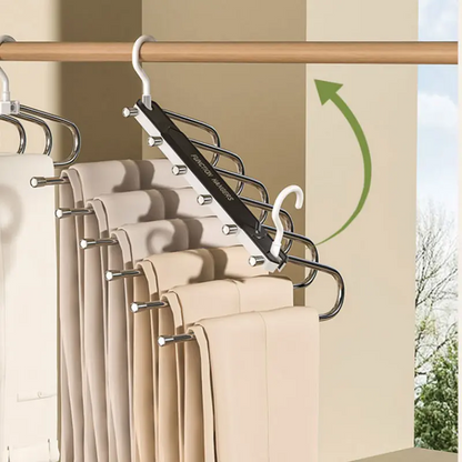 6-Tier Space Saving Pants Hanger with Wide 50mm Spacing, Anti-Slip Closet Organizer for Jeans, Trousers and Scarves