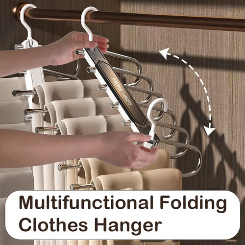 6-Tier Space Saving Pants Hanger with Wide 50mm Spacing, Anti-Slip Closet Organizer for Jeans, Trousers and Scarves