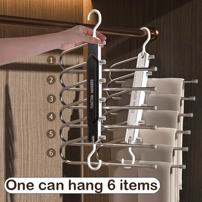 6-Tier Space Saving Pants Hanger with Wide 50mm Spacing, Anti-Slip Closet Organizer for Jeans, Trousers and Scarves