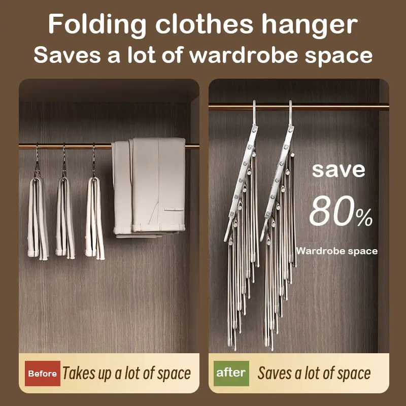 6-Tier Space Saving Pants Hanger with Wide 50mm Spacing, Anti-Slip Closet Organizer for Jeans, Trousers and Scarves