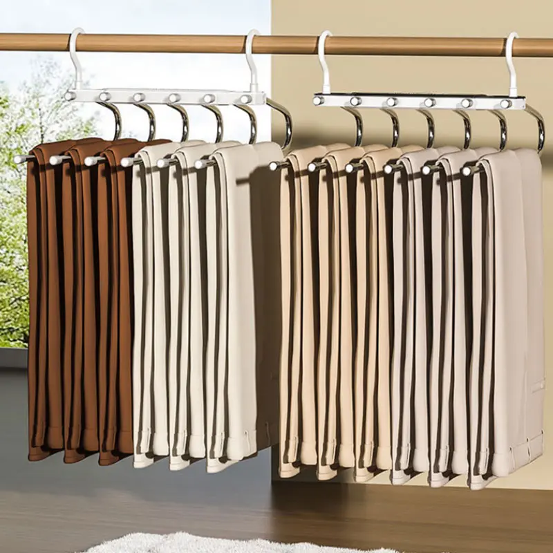 6-Tier Space Saving Pants Hanger with Wide 50mm Spacing, Anti-Slip Closet Organizer for Jeans, Trousers and Scarves