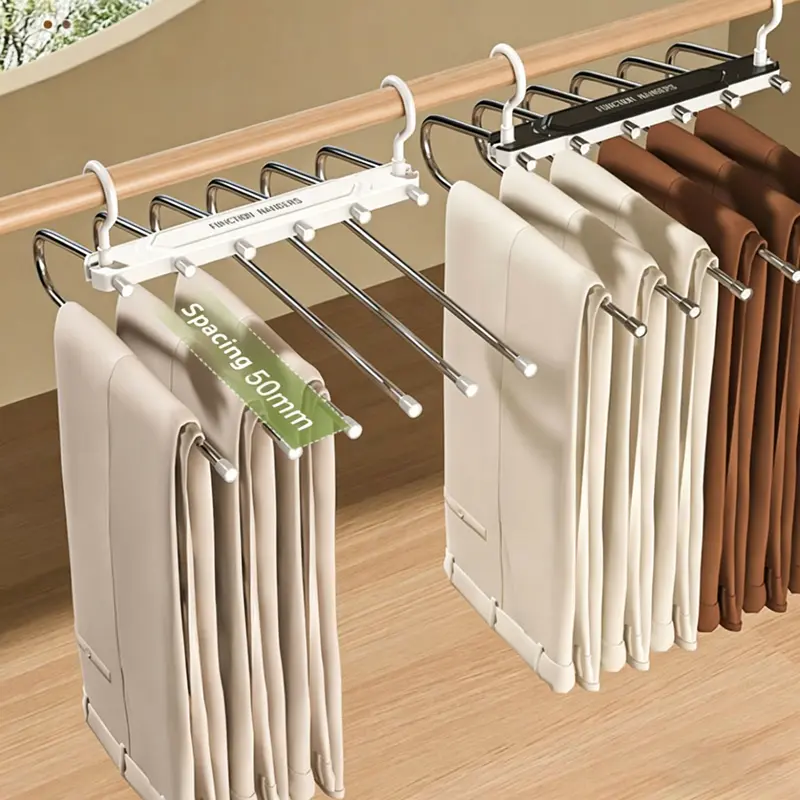 6-Tier Space Saving Pants Hanger with Wide 50mm Spacing, Anti-Slip Closet Organizer for Jeans, Trousers and Scarves