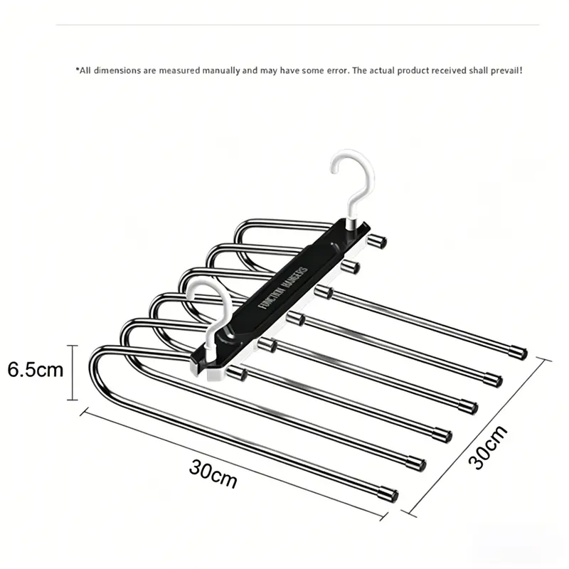 6-Tier Space Saving Pants Hanger with Wide 50mm Spacing, Anti-Slip Closet Organizer for Jeans, Trousers and Scarves